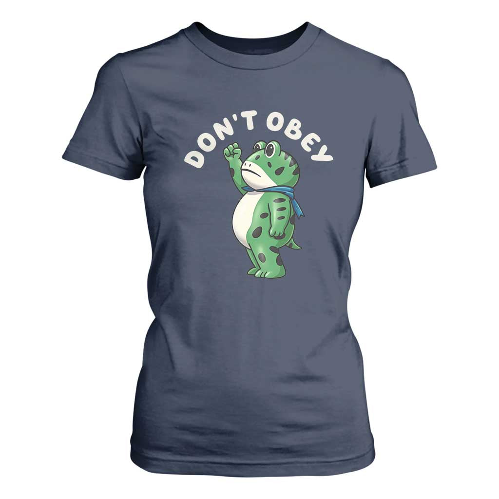 Portland Frog T Shirt For Women Don't Obey Inflatable Costume Protest TS10 Navy Print Your Wear