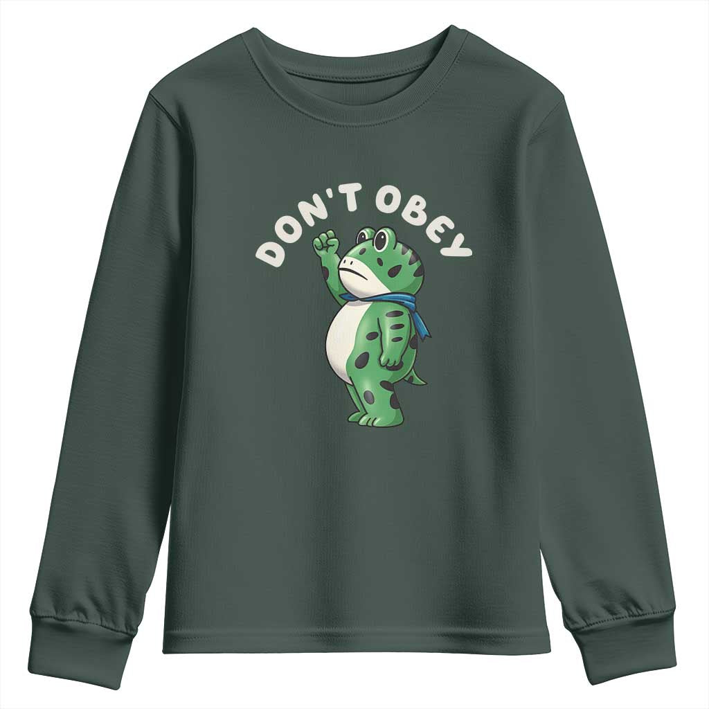 Portland Frog Youth Sweatshirt Don't Obey Inflatable Costume Protest TS10 Dark Forest Green Print Your Wear