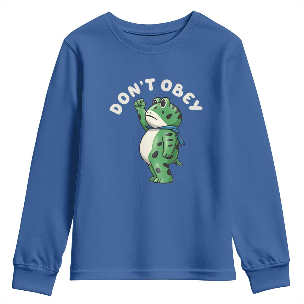 Portland Frog Youth Sweatshirt Don't Obey Inflatable Costume Protest TS10 Royal Blue Print Your Wear