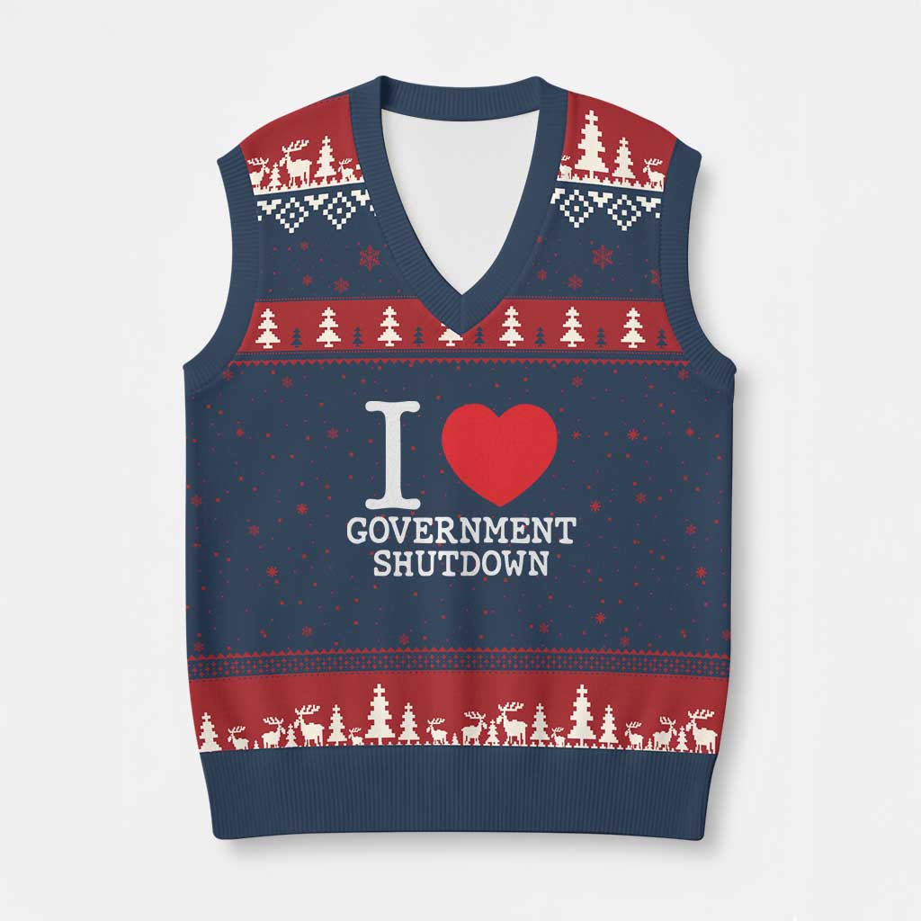 I Love Government Shutdown V-Neck Knit Sweater Vest Libertarian Anarchist TS10 Navy Red Print Your Wear