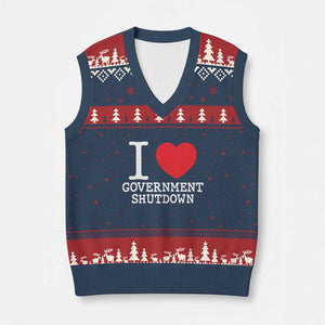 I Love Government Shutdown V-Neck Knit Sweater Vest Libertarian Anarchist TS10 Navy Red Print Your Wear