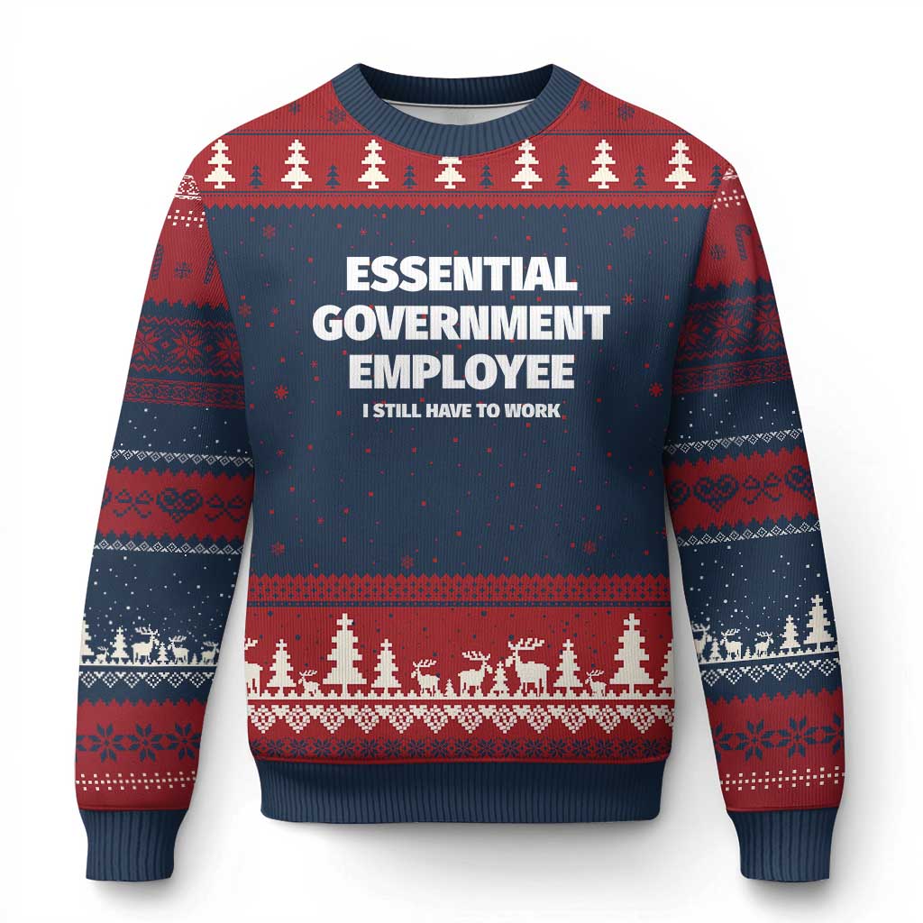 Essential Government Employee Ugly Christmas Sweater Government Shutdown TS10 Navy Red Print Your Wear