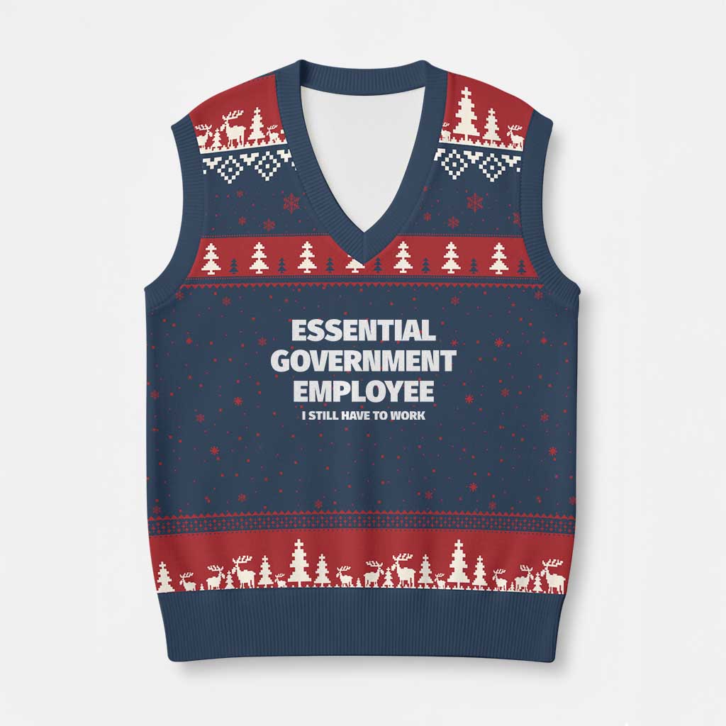 Essential Government Employee V-Neck Knit Sweater Vest Government Shutdown TS10 Navy Red Print Your Wear