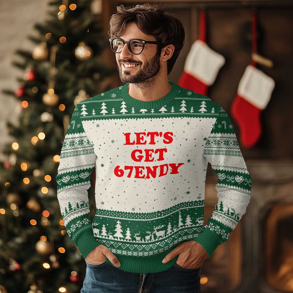 Let's Get Sendy 67 Ugly Christmas Sweater Funny 6 7 Six Seven 6 7endy Meme TS10 Beige Green Print Your Wear