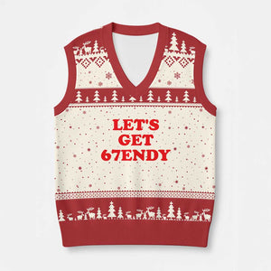 Let's Get Sendy 67 V-Neck Knit Sweater Vest Funny 6 7 Six Seven 6 7endy Meme TS10 Beige Red Print Your Wear