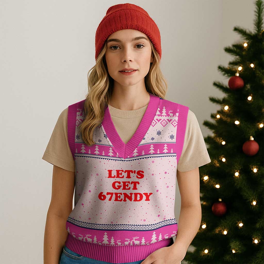 Let's Get Sendy 67 V-Neck Knit Sweater Vest Funny 6 7 Six Seven 6 7endy Meme TS10 Hot Pink Print Your Wear