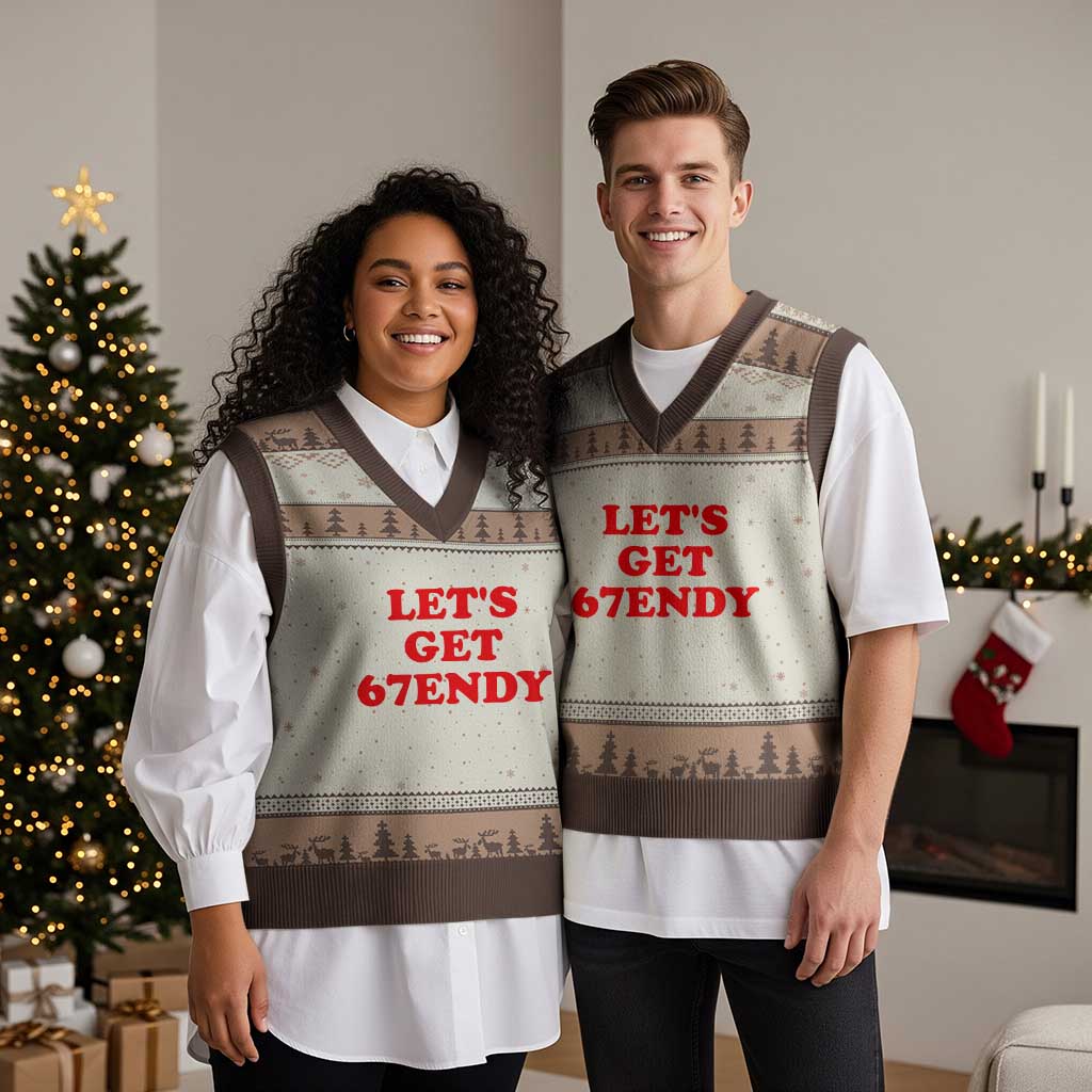 Let's Get Sendy 67 V-Neck Knit Sweater Vest Funny 6 7 Six Seven 6 7endy Meme TS10 Mocha Mousse Print Your Wear