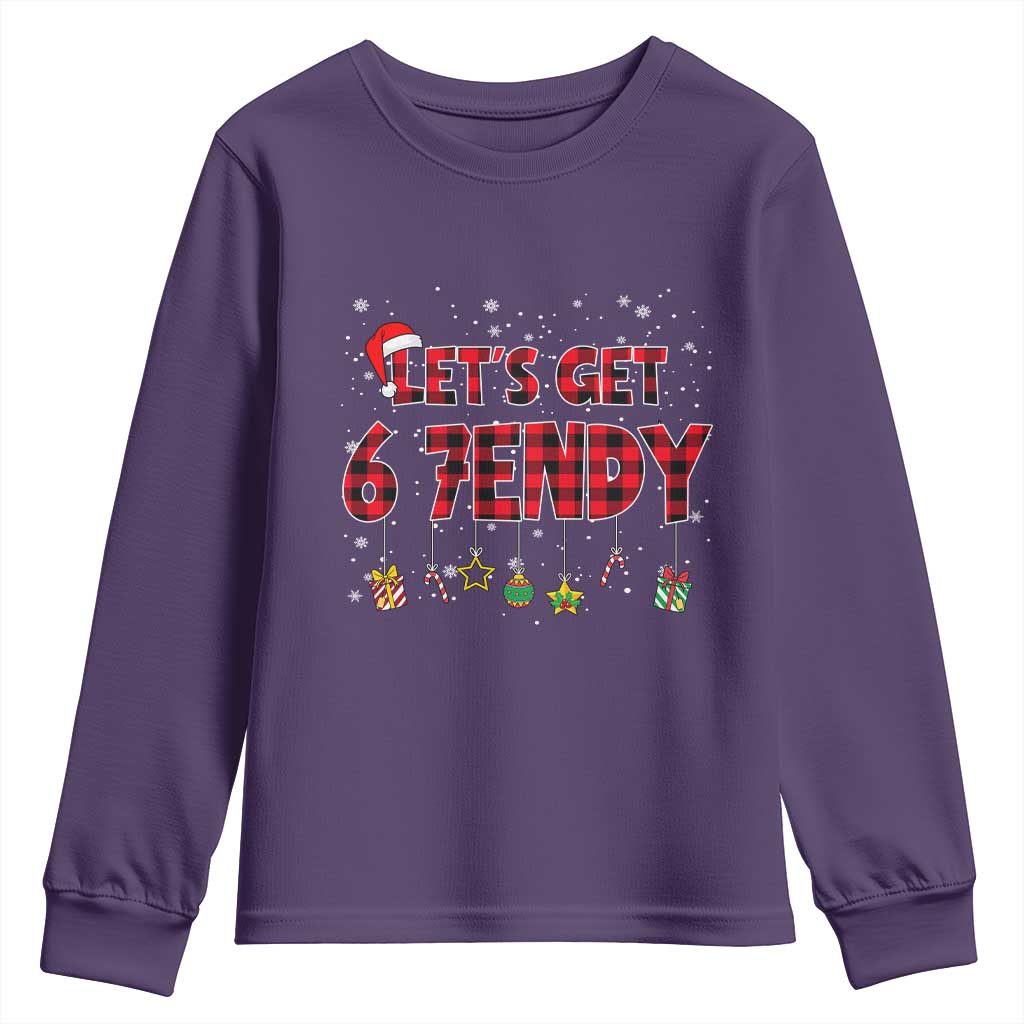 Six Seven Christmas Youth Sweatshirt Let's get Sendy 7endy Funny 67 6 7 Meme Gen Alpha Slang TS10 Purple Print Your Wear
