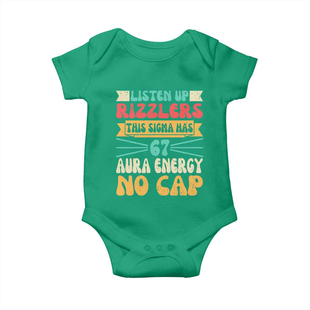 Listen Up Rizzlers This Sigma Has 67 Aura Energy Six Seven Baby Onesie TS10 Irish Green Print Your Wear