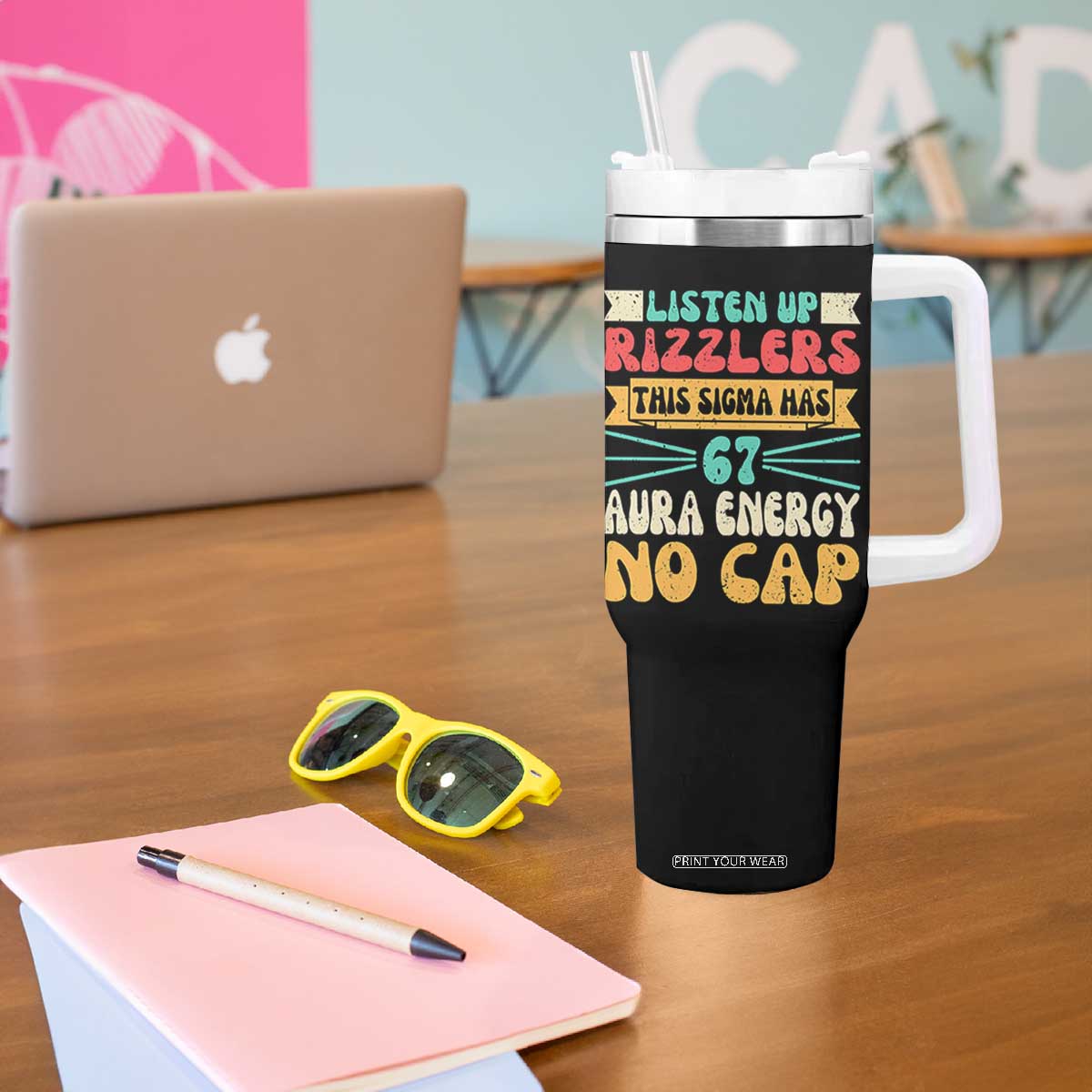 Listen Up Rizzlers This Sigma Has 67 Aura Energy Six Seven Tumbler With Handle TS10 Print Your Wear