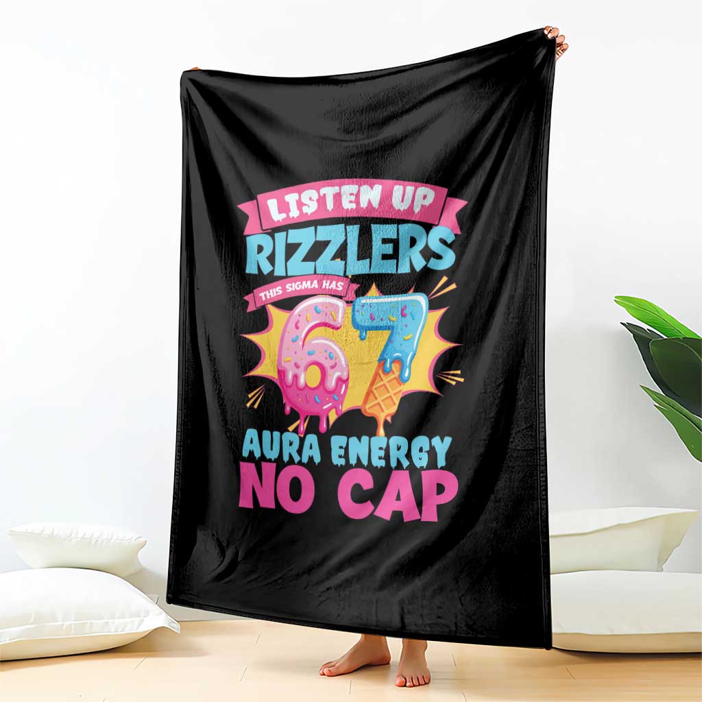 Listen Up Rizzlers This Sigma Has 67 Aura Energy Six Seven Throw Blanket Baseball Drip Number 67 TS10 Print Your Wear