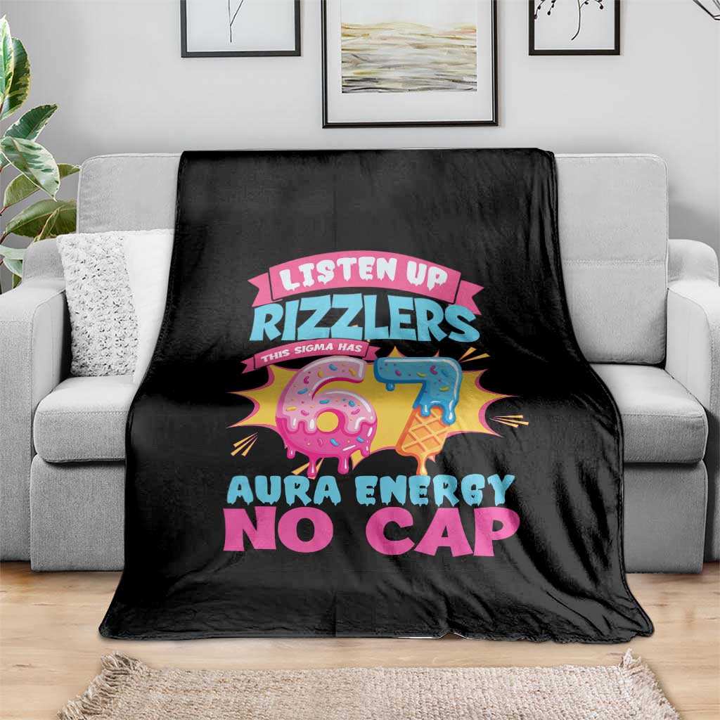 Listen Up Rizzlers This Sigma Has 67 Aura Energy Six Seven Throw Blanket Baseball Drip Number 67 TS10 Print Your Wear