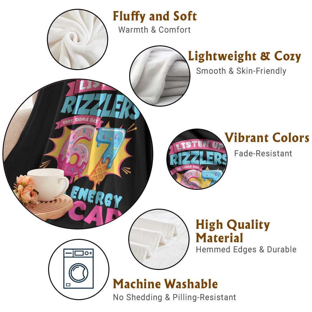 Listen Up Rizzlers This Sigma Has 67 Aura Energy Six Seven Throw Blanket Baseball Drip Number 67 TS10 Print Your Wear