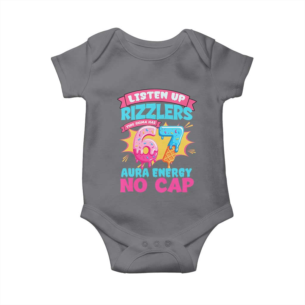 Listen Up Rizzlers This Sigma Has 67 Aura Energy Six Seven Baby Onesie Baseball Drip Number 67 TS10 Charcoal Print Your Wear