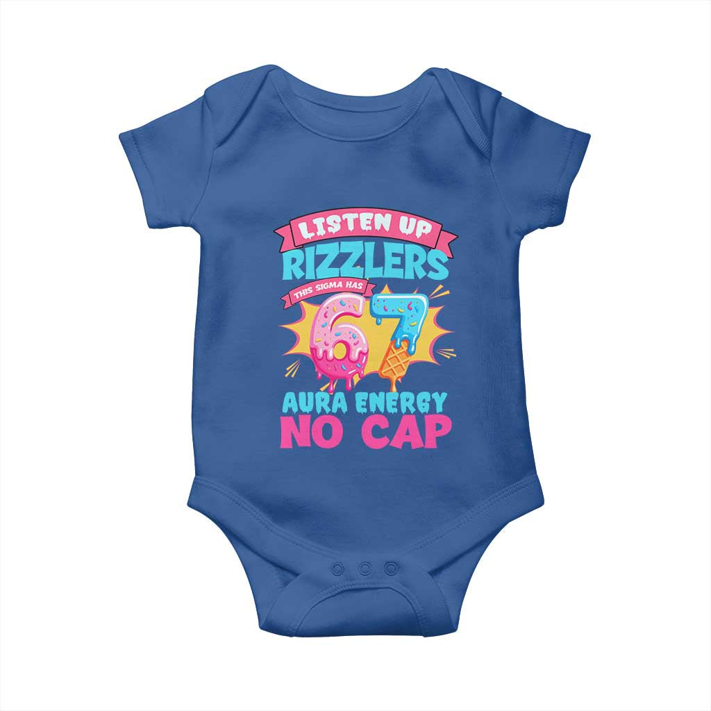 Listen Up Rizzlers This Sigma Has 67 Aura Energy Six Seven Baby Onesie Baseball Drip Number 67 TS10 Royal Blue Print Your Wear