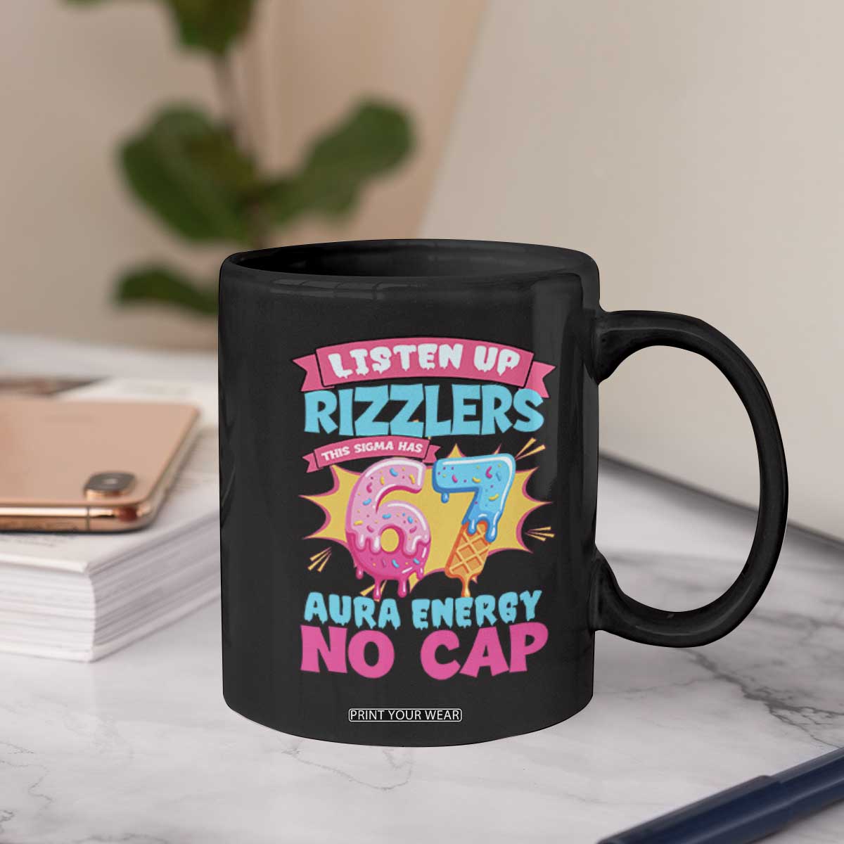 Listen Up Rizzlers This Sigma Has 67 Aura Energy Six Seven Coffee Mug Baseball Drip Number 67 TS10 Print Your Wear