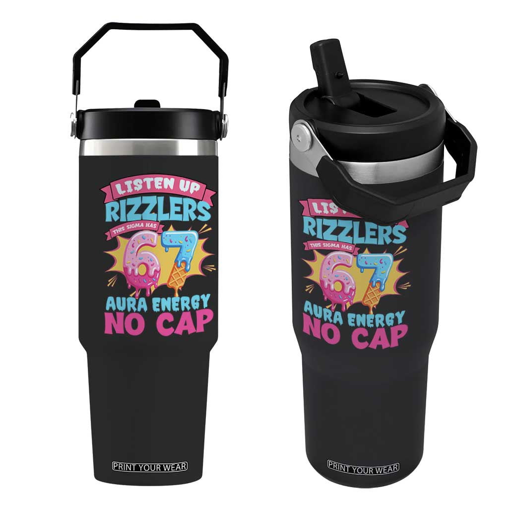 Listen Up Rizzlers This Sigma Has 67 Aura Energy Six Seven Flip Straw Tumbler Baseball Drip Number 67 TS10 One Size: 30 oz Black Print Your Wear