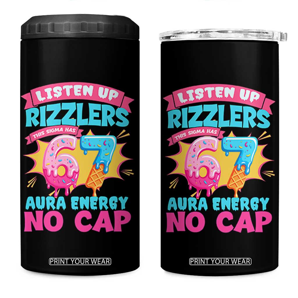Listen Up Rizzlers This Sigma Has 67 Aura Energy Six Seven 4 in 1 Can Cooler Tumbler Baseball Drip Number 67 TS10 One Size: 16 oz Black Print Your Wear