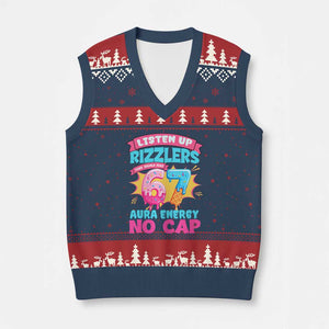 Listen Up Rizzlers This Sigma Has 67 Aura Energy Six Seven V-Neck Knit Sweater Vest Baseball Drip Number 67 TS10 Navy Red Print Your Wear