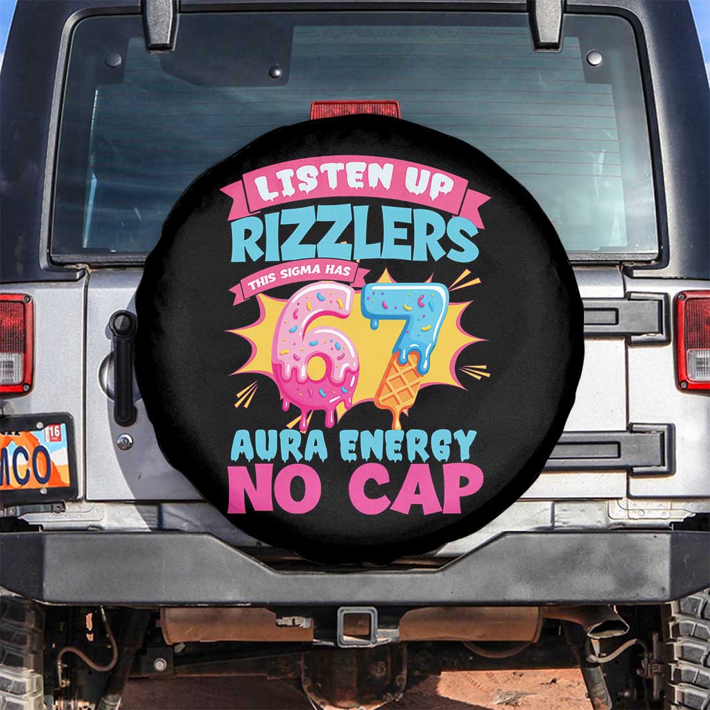 Listen Up Rizzlers This Sigma Has 67 Aura Energy Six Seven Spare Tire Cover Baseball Drip Number 67 TS10 No hole Black Print Your Wear