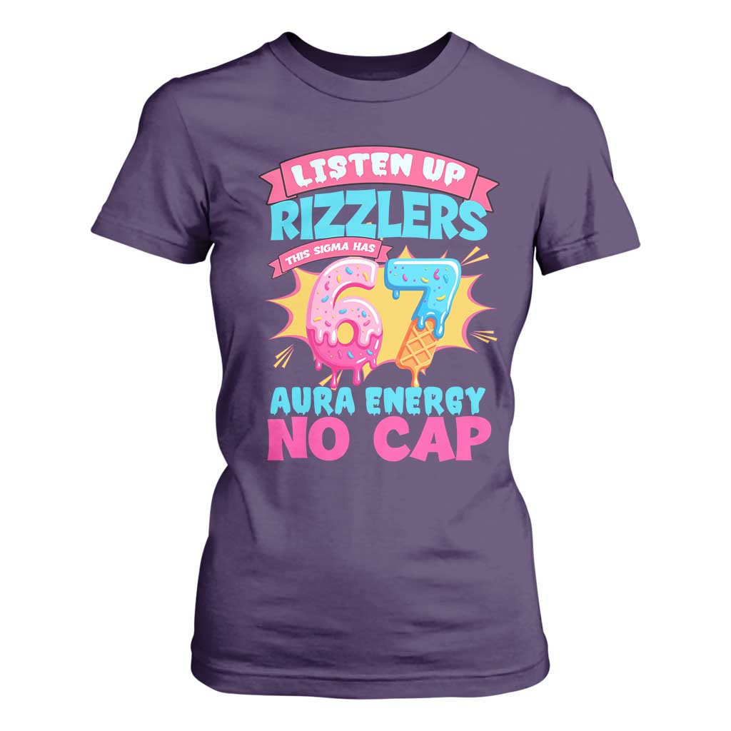 Listen Up Rizzlers This Sigma Has 67 Aura Energy Six Seven T Shirt For Women Baseball Drip Number 67 TS10 Purple Print Your Wear