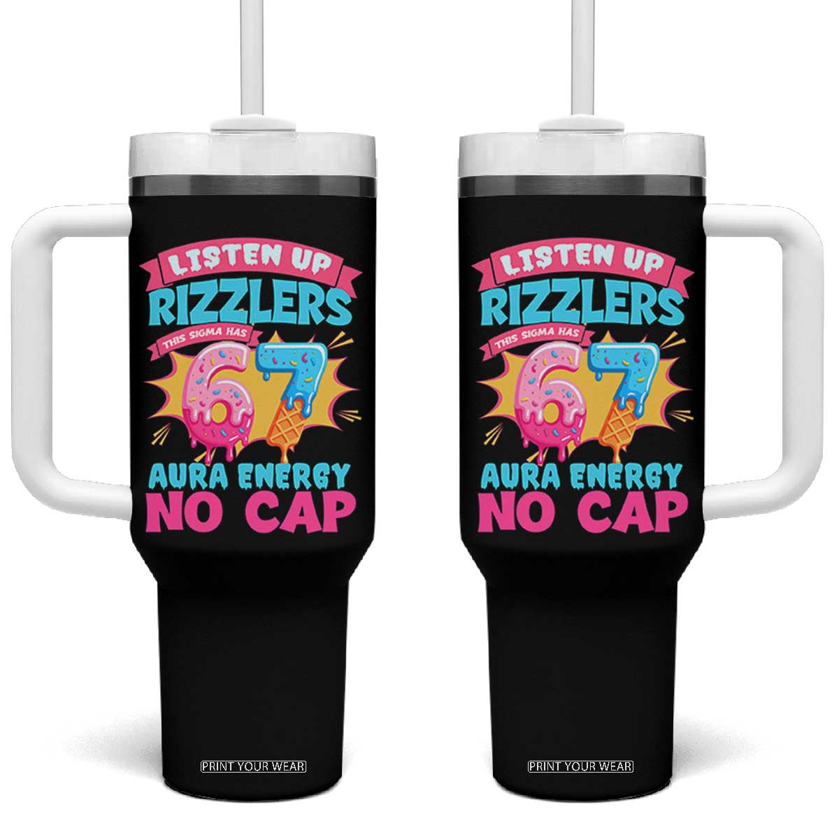 Listen Up Rizzlers This Sigma Has 67 Aura Energy Six Seven Tumbler With Handle Baseball Drip Number 67 TS10 One Size: 40 oz Black Print Your Wear