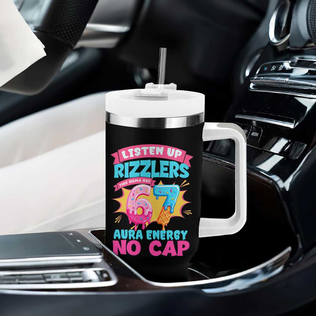Listen Up Rizzlers This Sigma Has 67 Aura Energy Six Seven Tumbler With Handle Baseball Drip Number 67 TS10 Print Your Wear