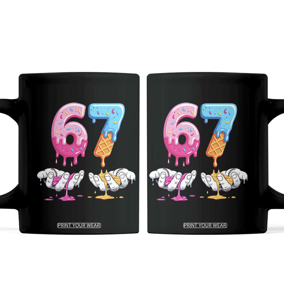 Funny 67 Six Seven Ice Cream Drip Coffee Mug Cool Meme 6 7 Funny Number Couple Matching Costume TS10 Black Print Your Wear