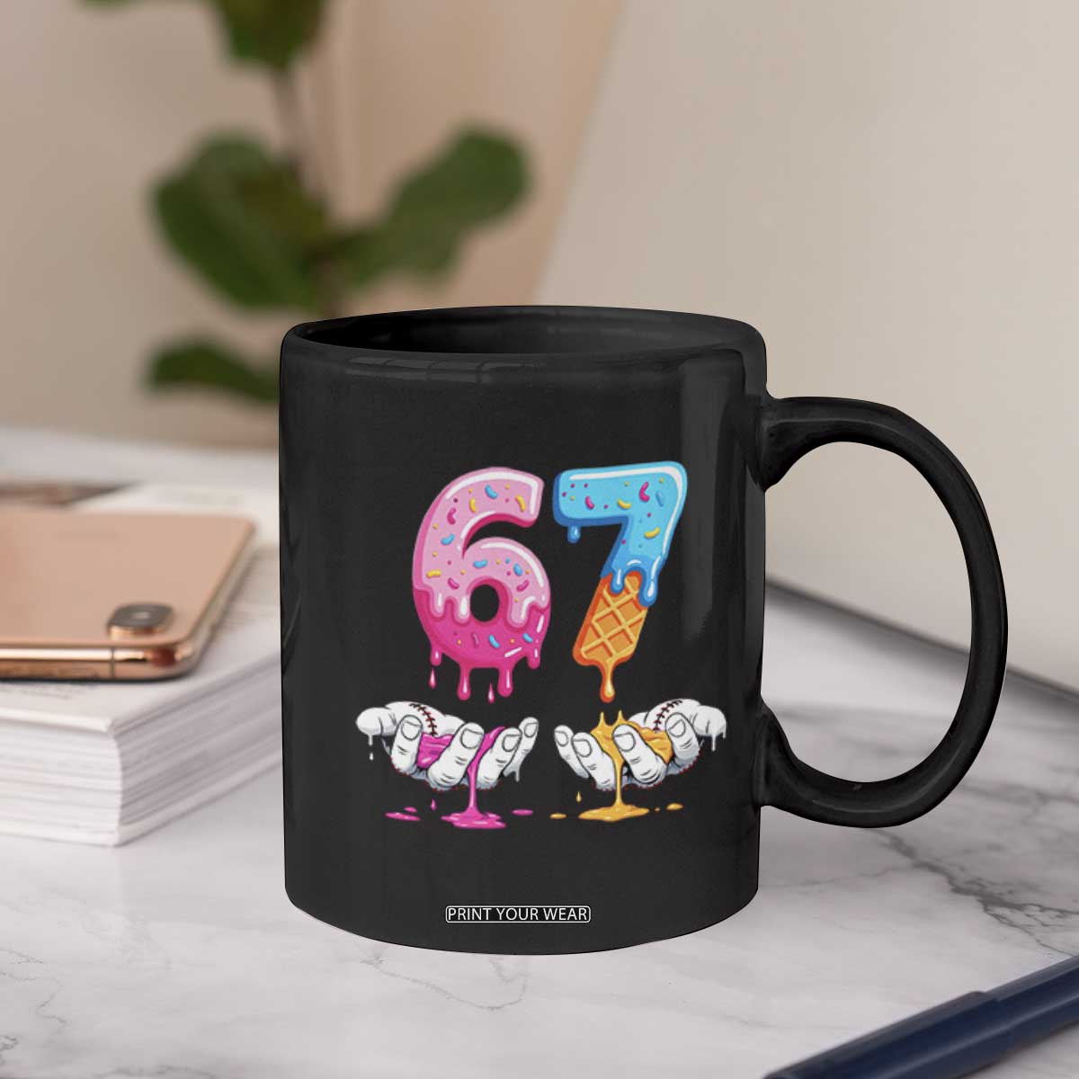 Funny 67 Six Seven Ice Cream Drip Coffee Mug Cool Meme 6 7 Funny Number Couple Matching Costume TS10 Print Your Wear