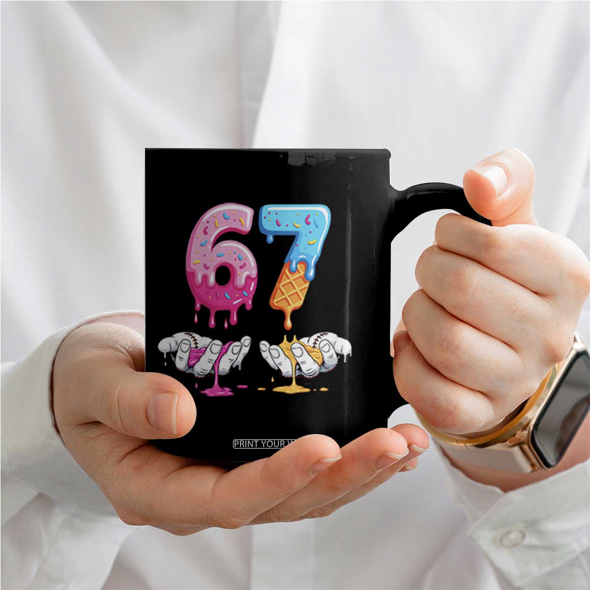 Funny 67 Six Seven Ice Cream Drip Coffee Mug Cool Meme 6 7 Funny Number Couple Matching Costume TS10 Print Your Wear