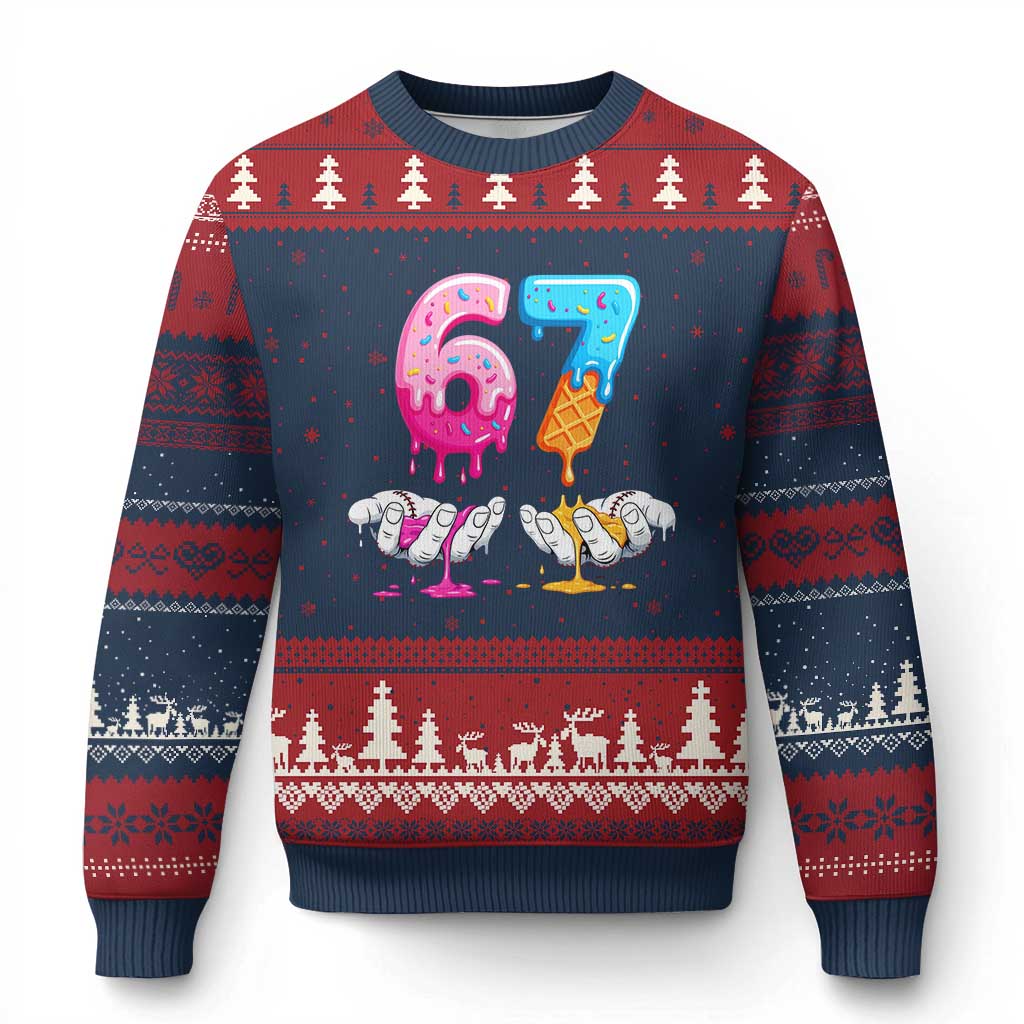 Funny 67 Six Seven Ice Cream Drip Ugly Christmas Sweater Cool Meme 6 7 Funny Number Couple Matching Costume TS10 Navy Red Print Your Wear