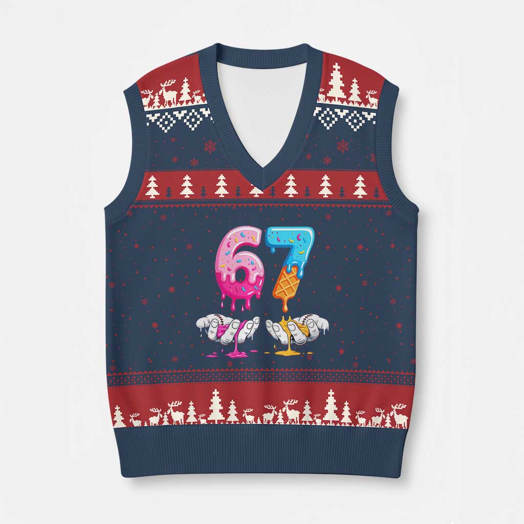 Funny 67 Six Seven Ice Cream Drip V-Neck Knit Sweater Vest Cool Meme 6 7 Funny Number Couple Matching Costume TS10 Navy Red Print Your Wear