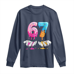 Funny 67 Six Seven Ice Cream Drip Long Sleeve Shirt Cool Meme 6 7 Funny Number Couple Matching Costume TS10 Navy Print Your Wear