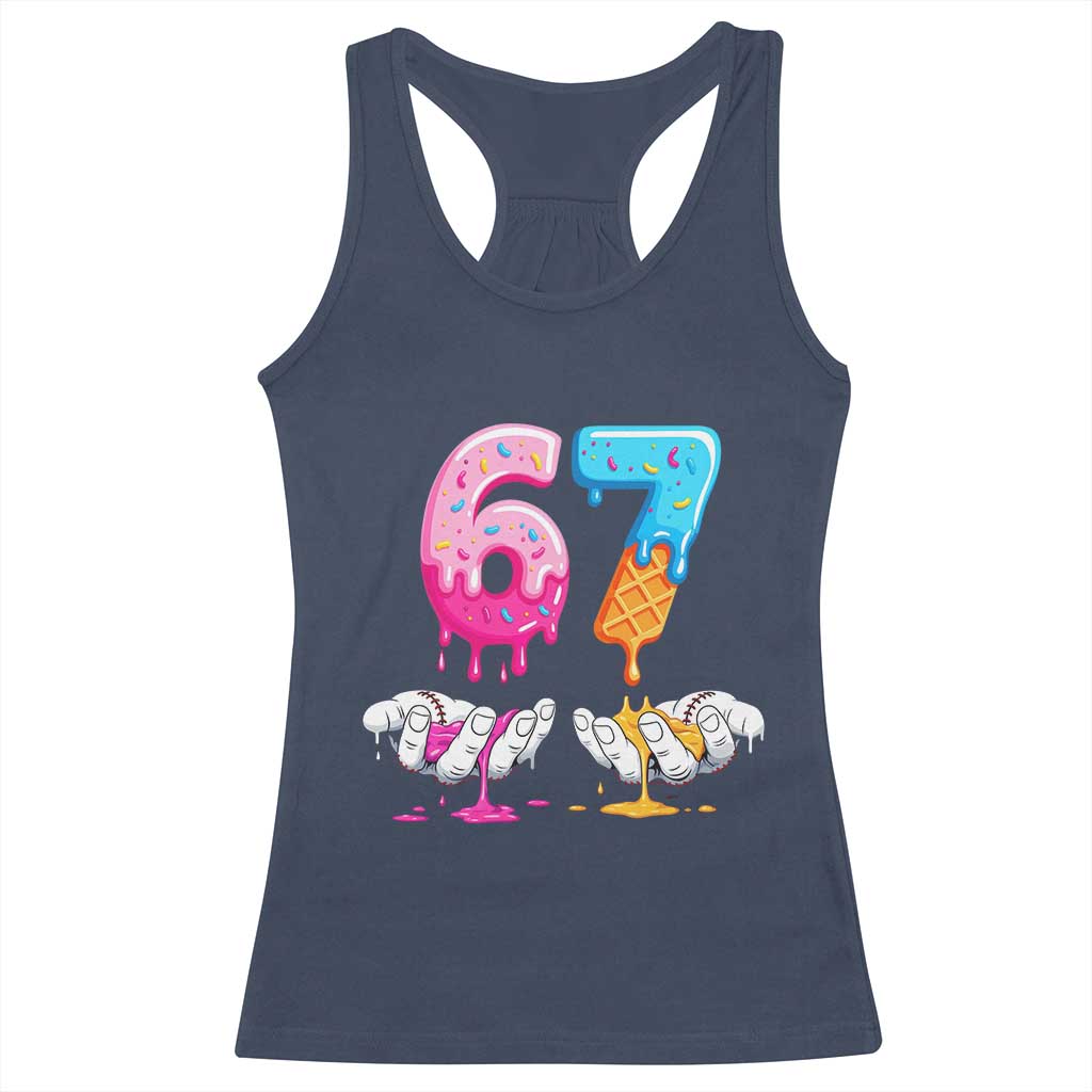Funny 67 Six Seven Ice Cream Drip Racerback Tank Top Cool Meme 6 7 Funny Number Couple Matching Costume TS10 Navy Print Your Wear