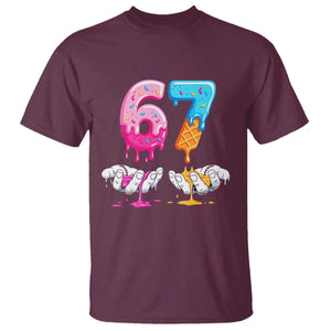 Funny 67 Six Seven Ice Cream Drip T Shirt Cool Meme 6 7 Funny Number Couple Matching Costume TS10 Maroon Print Your Wear