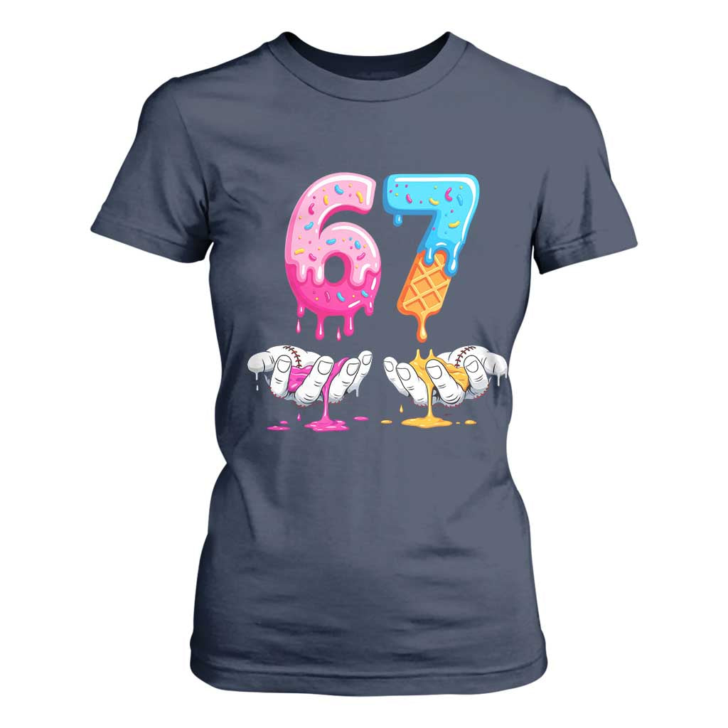Funny 67 Six Seven Ice Cream Drip T Shirt For Women Cool Meme 6 7 Funny Number Couple Matching Costume TS10 Navy Print Your Wear