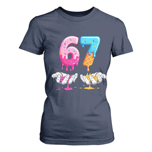 Funny 67 Six Seven Ice Cream Drip T Shirt For Women Cool Meme 6 7 Funny Number Couple Matching Costume TS10 Navy Print Your Wear