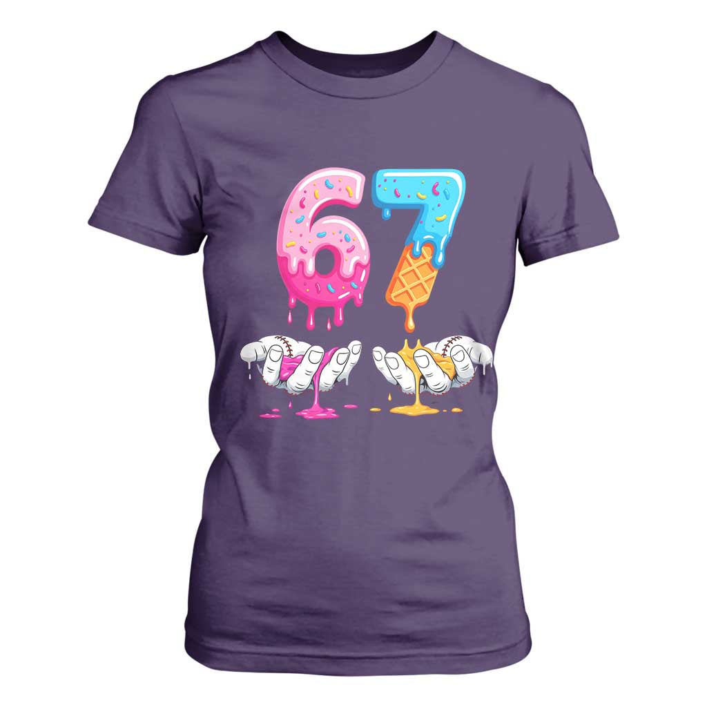 Funny 67 Six Seven Ice Cream Drip T Shirt For Women Cool Meme 6 7 Funny Number Couple Matching Costume TS10 Purple Print Your Wear