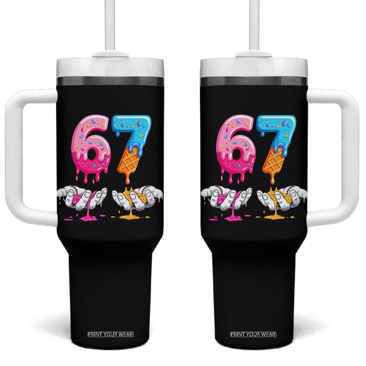 Funny 67 Six Seven Ice Cream Drip Tumbler With Handle Cool Meme 6 7 Funny Number Couple Matching Costume TS10 One Size: 40 oz Black Print Your Wear