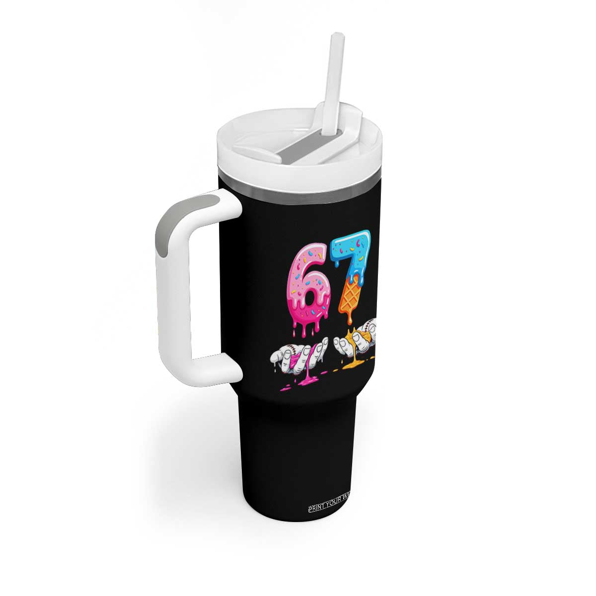 Funny 67 Six Seven Ice Cream Drip Tumbler With Handle Cool Meme 6 7 Funny Number Couple Matching Costume TS10 Print Your Wear