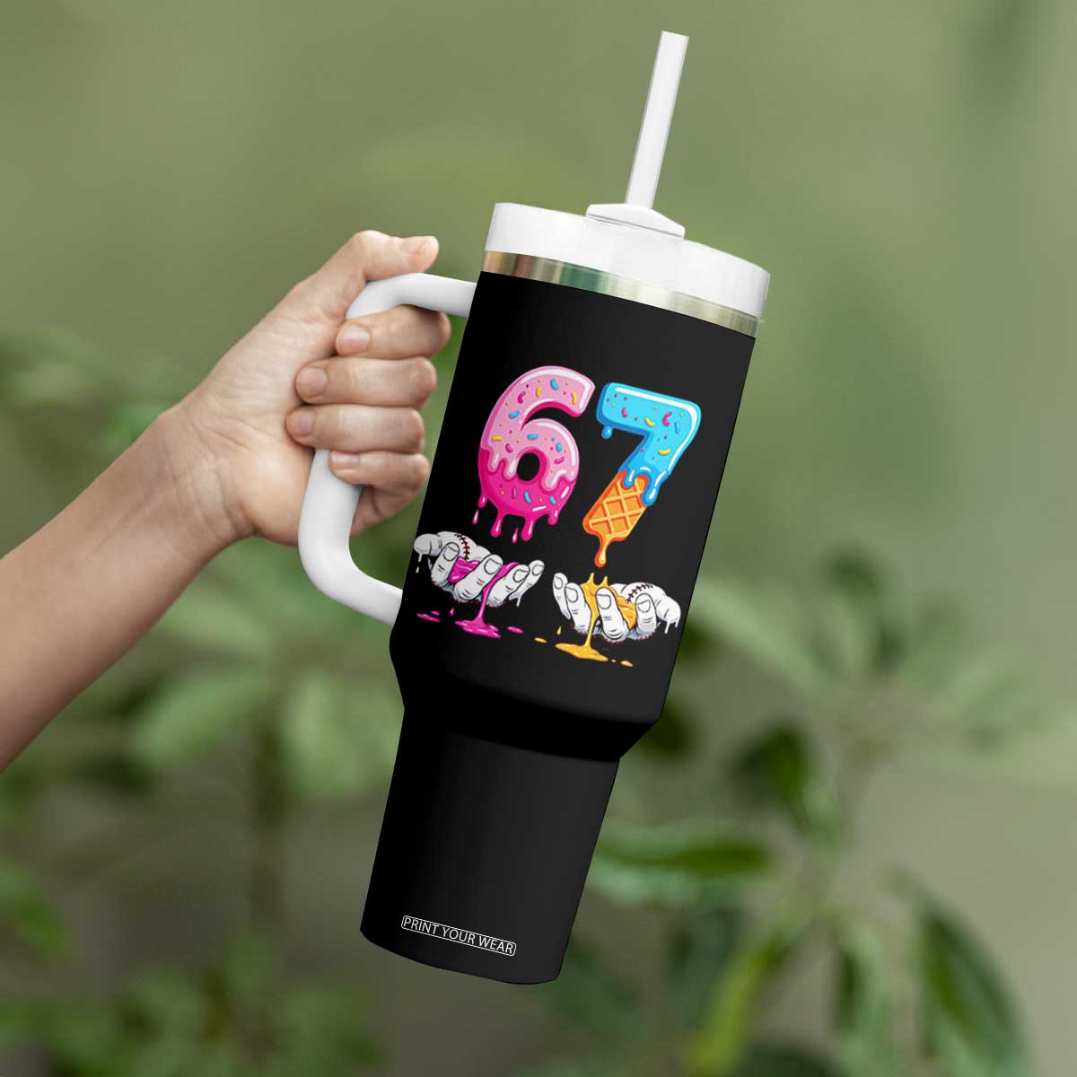 Funny 67 Six Seven Ice Cream Drip Tumbler With Handle Cool Meme 6 7 Funny Number Couple Matching Costume TS10 Print Your Wear
