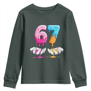 Funny 67 Six Seven Ice Cream Drip Youth Sweatshirt Cool Meme 6 7 Funny Number Couple Matching Costume TS10 Dark Forest Green Print Your Wear