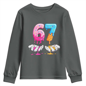 Funny 67 Six Seven Ice Cream Drip Youth Sweatshirt Cool Meme 6 7 Funny Number Couple Matching Costume TS10 Dark Heather Print Your Wear