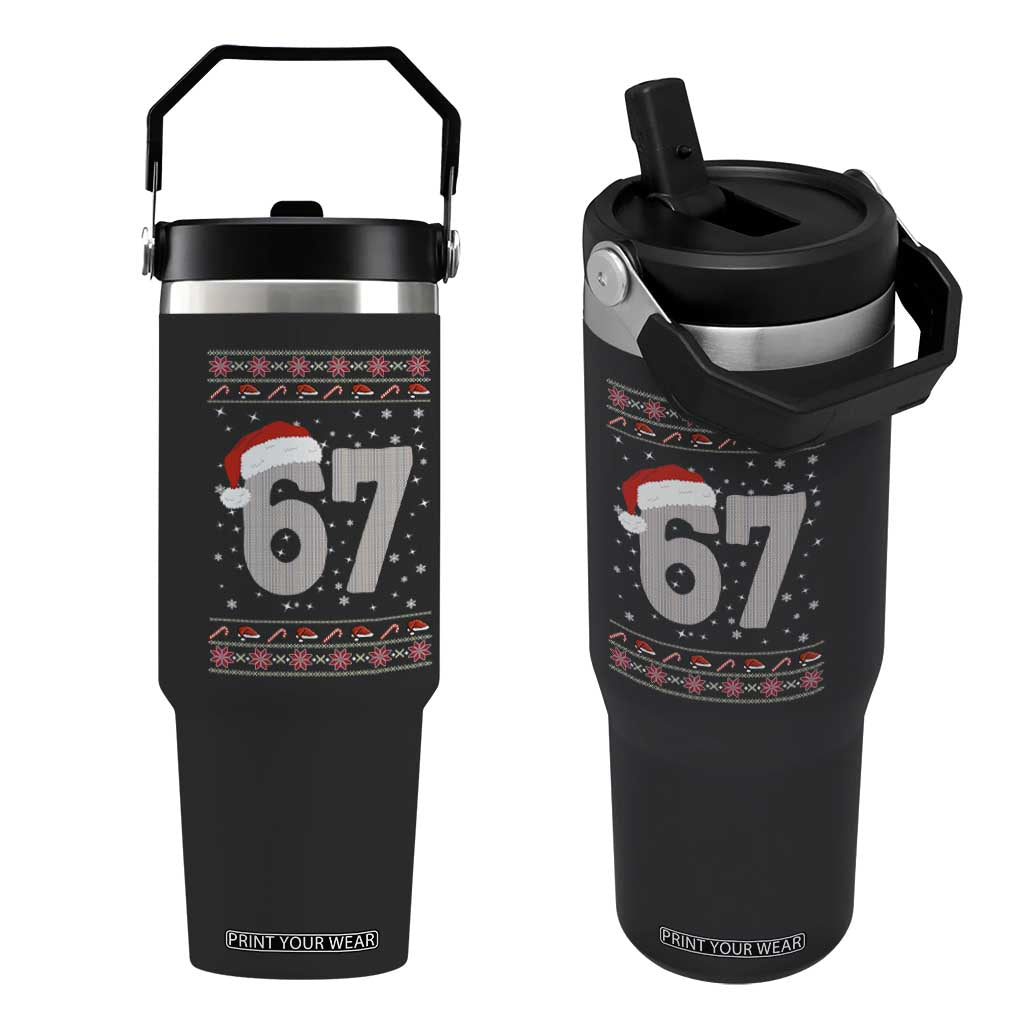 Funny Six Seven 6 7 Meme Ugly Christmas Flip Straw Tumbler Gen Alpha Slang TS10 One Size: 30 oz Black Print Your Wear