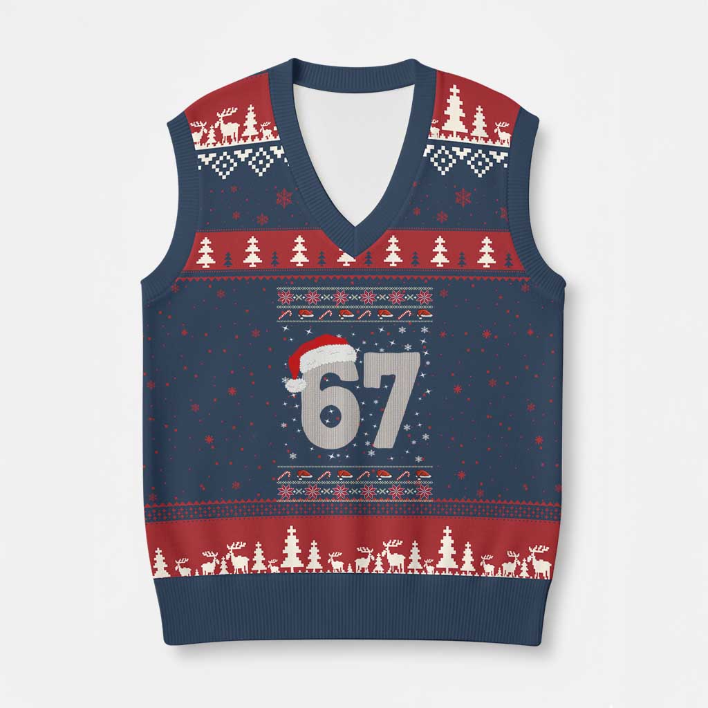 Funny Six Seven 6 7 Meme Ugly Xmas V-Neck Knit Sweater Vest Gen Alpha Slang TS10 Navy Red Print Your Wear