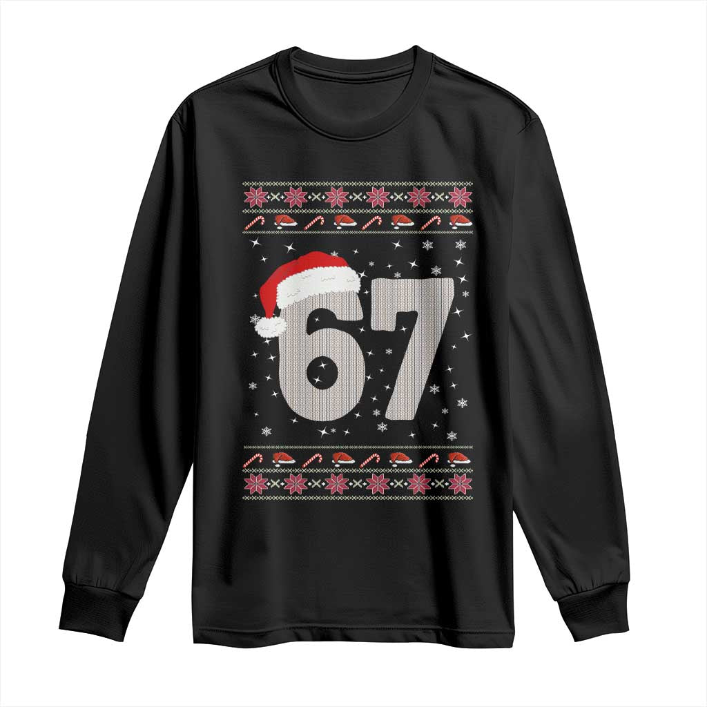 Funny Six Seven 6 7 Meme Ugly Christmas Long Sleeve Shirt Gen Alpha Slang TS10 Black Print Your Wear