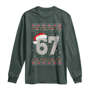 Funny Six Seven 6 7 Meme Ugly Christmas Long Sleeve Shirt Gen Alpha Slang TS10 Dark Forest Green Print Your Wear