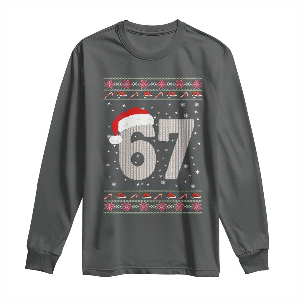 Funny Six Seven 6 7 Meme Ugly Christmas Long Sleeve Shirt Gen Alpha Slang TS10 Dark Heather Print Your Wear