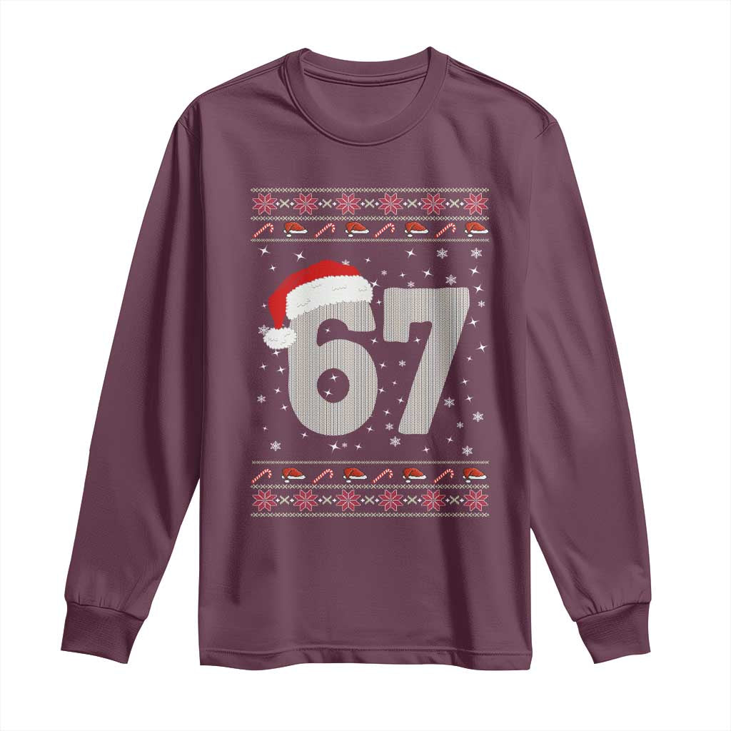 Funny Six Seven 6 7 Meme Ugly Christmas Long Sleeve Shirt Gen Alpha Slang TS10 Maroon Print Your Wear
