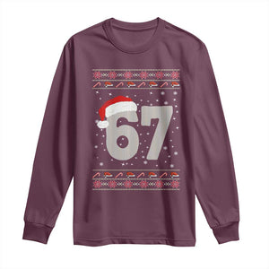 Funny Six Seven 6 7 Meme Ugly Christmas Long Sleeve Shirt Gen Alpha Slang TS10 Maroon Print Your Wear